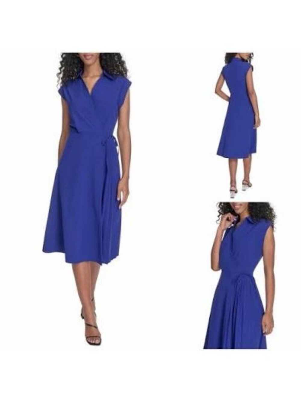 Calvin Klein Women’s Ultramarine Blue V-Neck Faux Wrap Pleated Dress Size 12